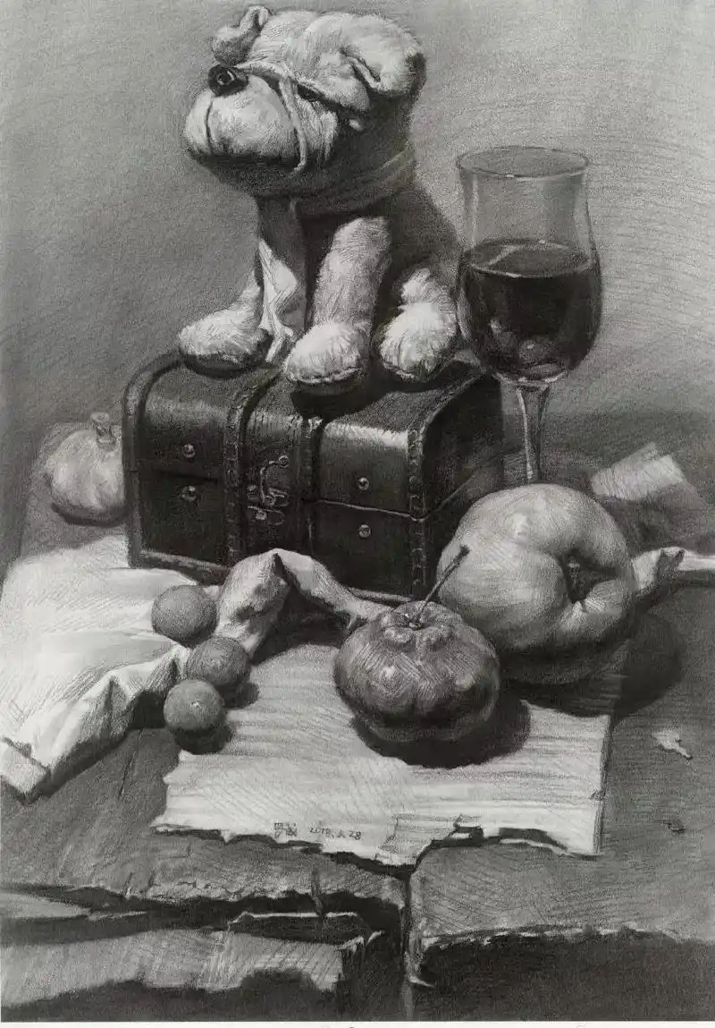 素描静物组合范画临摹分享 .