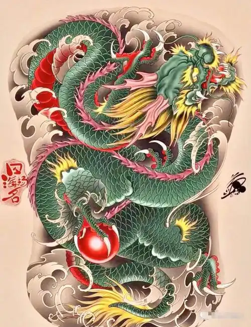 满背龙纹身手稿分享