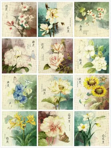 水彩花卉,十二个月,多图,拼图-堆糖,美好生活研究所