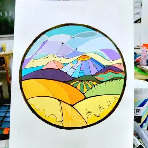 秋日水彩平涂风景