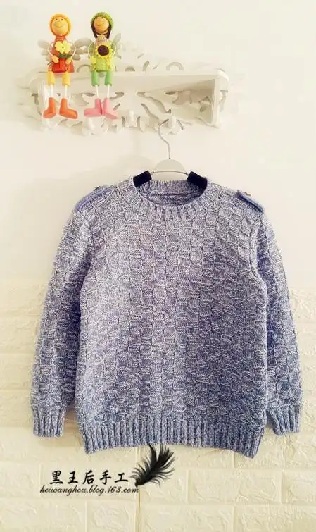 经典lv棋盘格花样男童棒针肩章套头毛衣