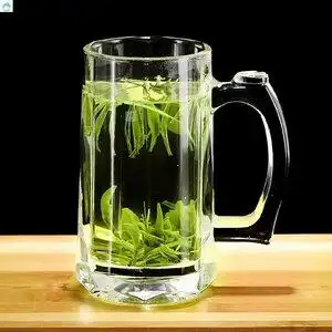 夏季家用单个扎杯玻璃啤酒英雄杯超大茶水杯麻将馆杯子无盖透明