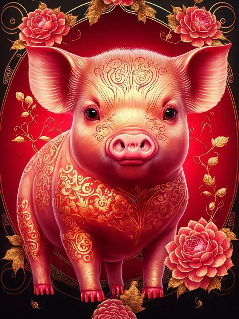 金猪送福 #用插画表现情绪# #笔记灵感# 猪"代表着福气,财气,看看小