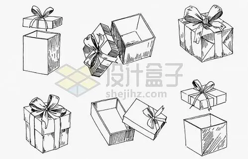 6款包装好的礼物盒手绘素描插画png图片免抠矢量素材