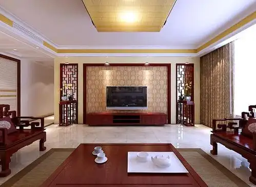 中式电视背景墙客厅电视墙装修效果图