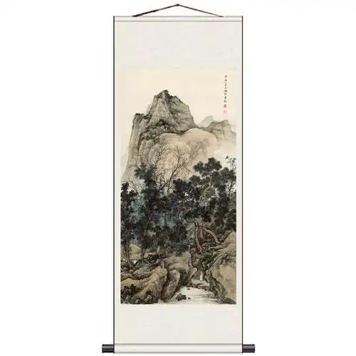 丝绸新款画卷轴画陈少梅字画书法装饰画山水画靠山图国画水墨画