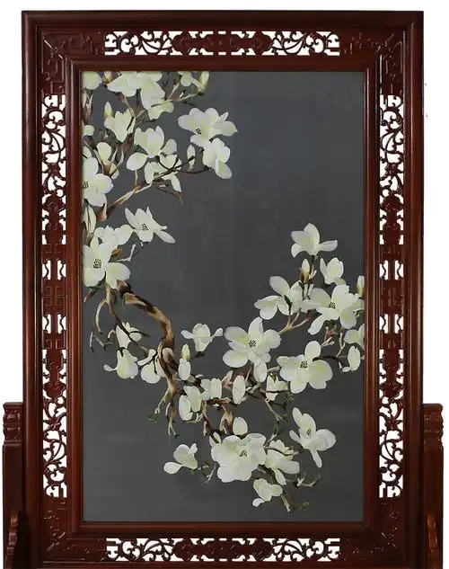 苏宏苏绣过道屏风家装玄关春满人间苏州双面绣屏风红木装饰屏风 春满