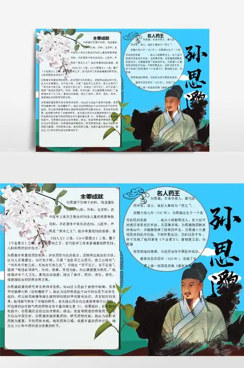 名人药王孙思邈小清新手抄小报手抄报模板说说我知道的英雄人物手抄报