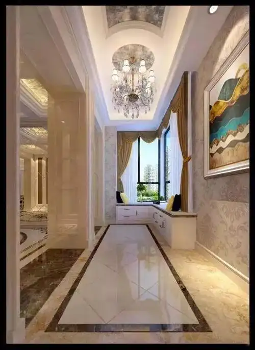 大理石给人以华美的质感,进门玄关走廊过道是进入房间的第一通道,这个