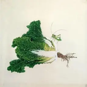 国画成品工笔画花鸟画蝈蝈白菜四尺斗方纯手绘真迹画芯未装裱无款