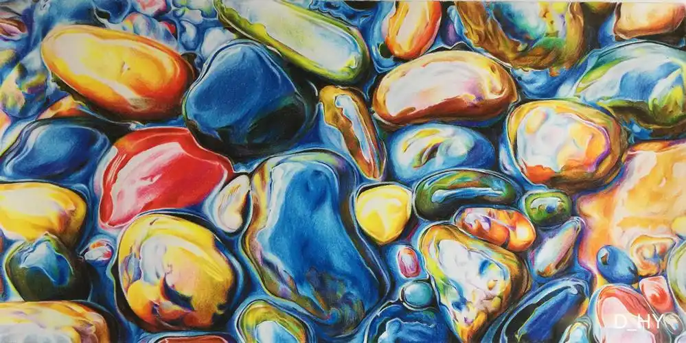 dhy彩铅画《雨花石》