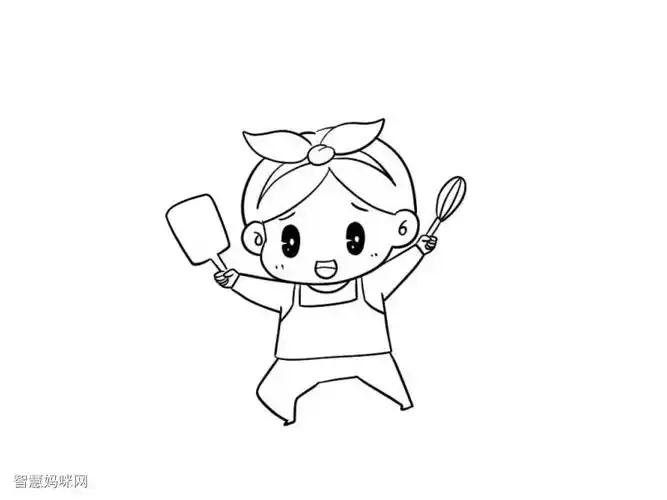 喜欢烹饪的小女孩怎么画