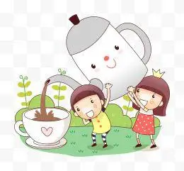 卡通人物倒茶插画