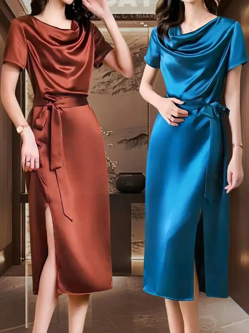 💃🏻 优雅女神必备!这款醋酸缎面连衣裙,让你瞬间拥有高级