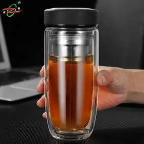 诺亚口杯双层玻璃杯男士高档便携隔热水晶女透明加厚商务泡茶水杯