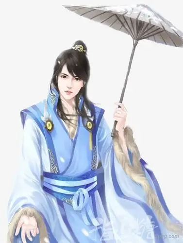 撑伞蓝衣男子古风立绘