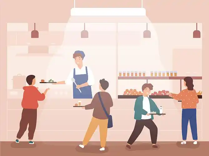 平面卡通学校食堂插画下载