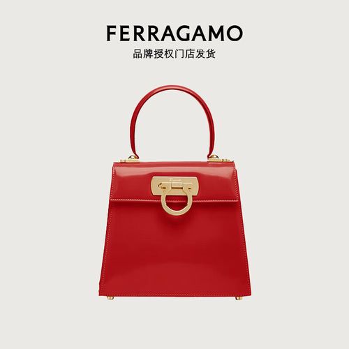 【品牌授权门店发货】菲拉格慕(ferragamo) 女士红色擦色牛皮小号手提