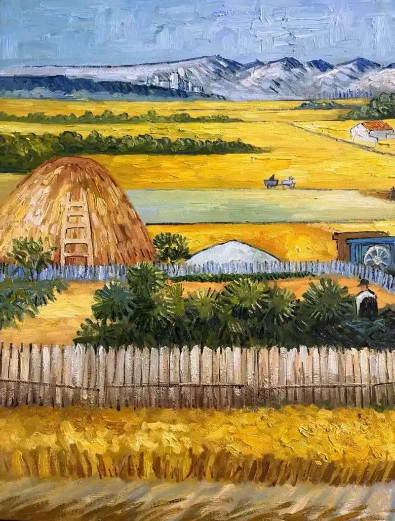 临摹梵高作品《麦田丰收风景油画》 纯手绘油画,临摹梵高的麦田丰收