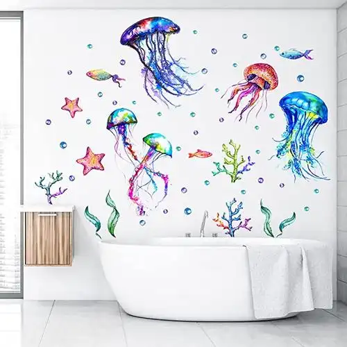under the sea 水母鱼墙贴,holengs 海洋世界海星珊瑚墙贴,海洋生活