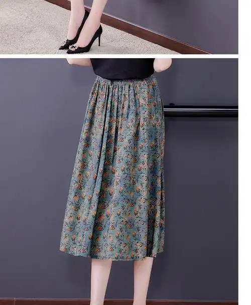 裙子夏天妇女半裙大摆裙装新款花裙时尚中老年遮膝的妈妈半身裙长裙款