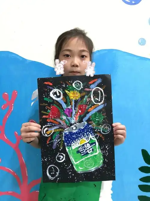 愿你的心境清凉,热情不减0606#儿童水粉画  #创意儿童画  #雪碧