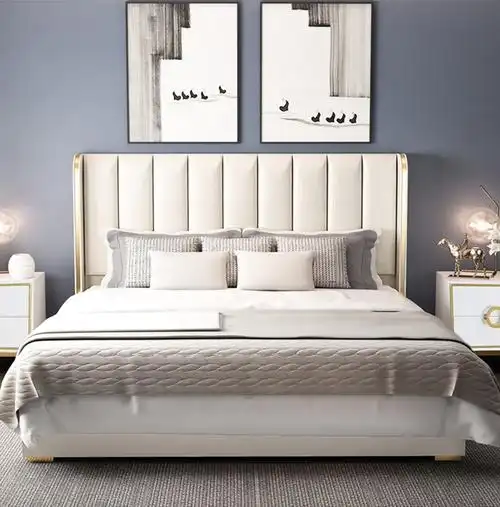 轻奢床现代简约1.5米高背皮床1.8米港式主卧室网红结婚实木双人床