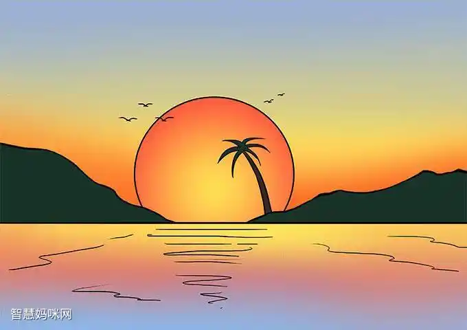 海上日落风景怎么画