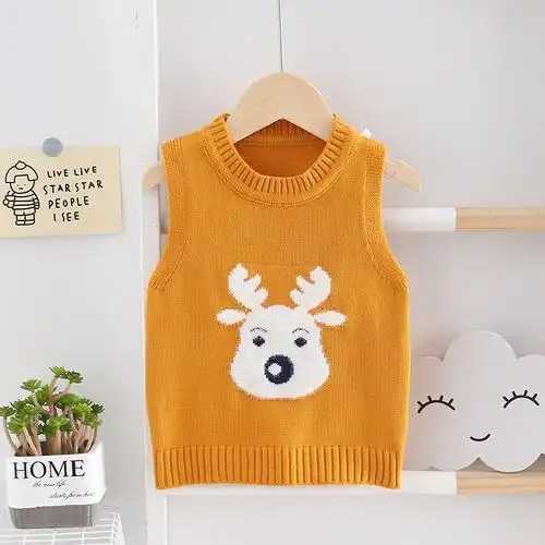 新款卡通恐龙儿童男宝宝针织坎肩毛线背心男童马甲毛衣2023春秋季
