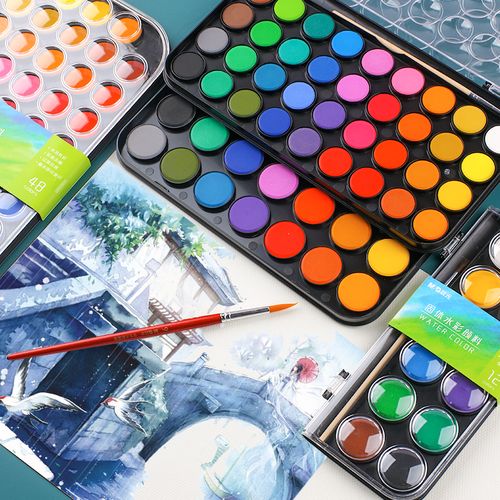 晨光固体颜料水彩工具套装水彩画儿童美术专用水粉颜料
