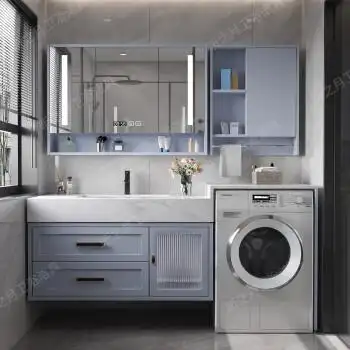 简约美式橡木阳台洗衣机一体柜卫生间洗漱台伴侣双盆洗手台浴室柜