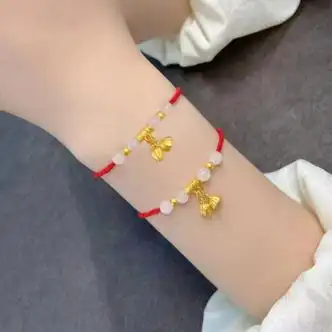 尚采罗老凤凰999足金黄金两世欢手链女转运珠红绳小金珠红手绳母节