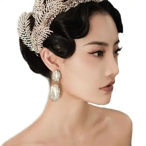 复古怀旧民国风旗袍假发女手推波纹短卷发真发新娘短发假发全头套