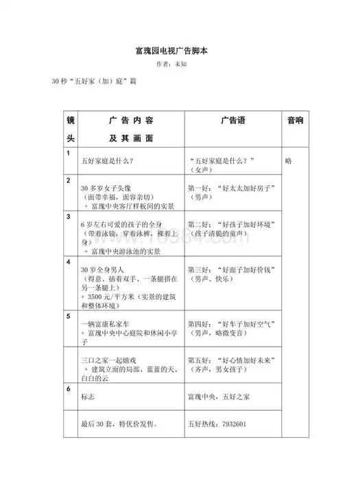 富瑰园电视广告脚本.doc
