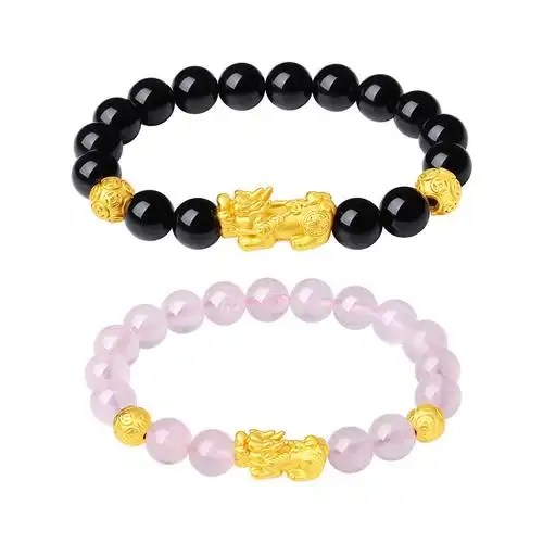 鑫铂尼999足银貔貅手串转运珠情侣手链3d硬银水晶手饰七夕情人节生日