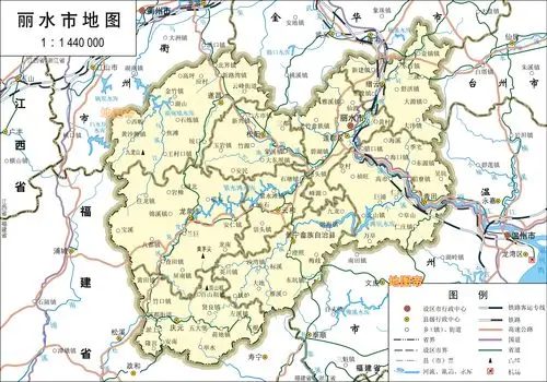丽水市1区7县1市高清地图,浙江陆域面积最大地级市