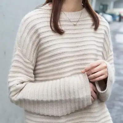 cbomb2016冬 质感纯色圆领宽松落肩长袖鼓波针织毛衣 女z592