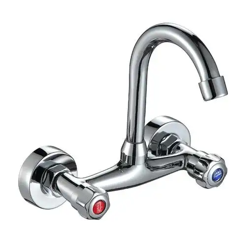 铜材质双把水洗菜盆ciaa厨房洗衣池入墙式冷热水龙头冷热阀