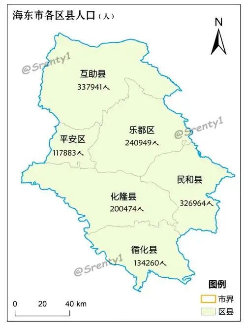 海东各区县面积人口及密度分布图
