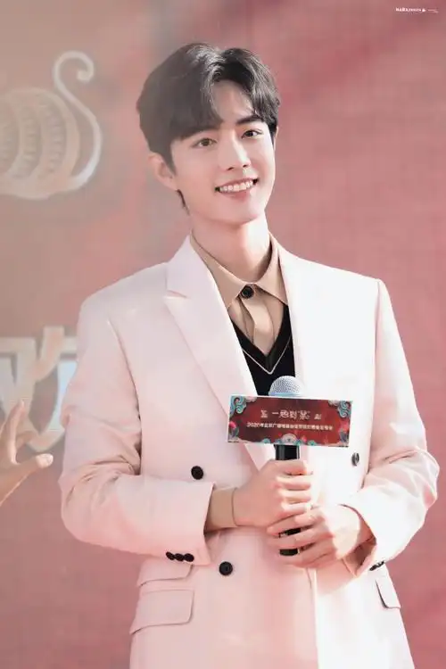 肖战粉色深v西装##肖战