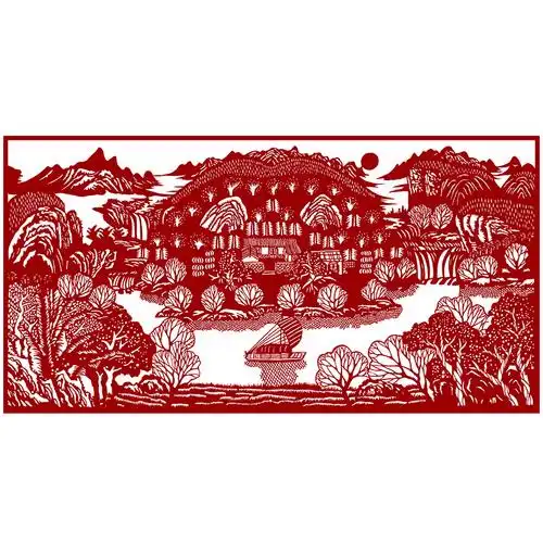 高清山水剪纸图样黑白打印底稿花鸟手工刻纸剪纸