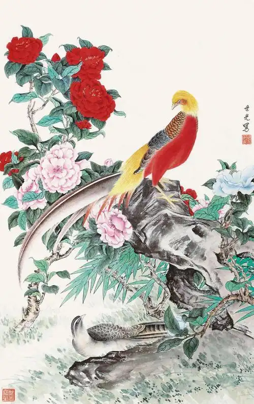 牡丹锦鸡简笔画