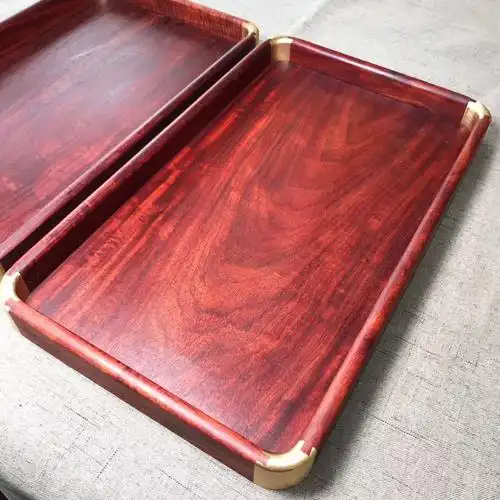 赞比亚紫檀精品茶盘非洲小叶紫檀文盘果盘托盘实木都承盘镶铜榫卯