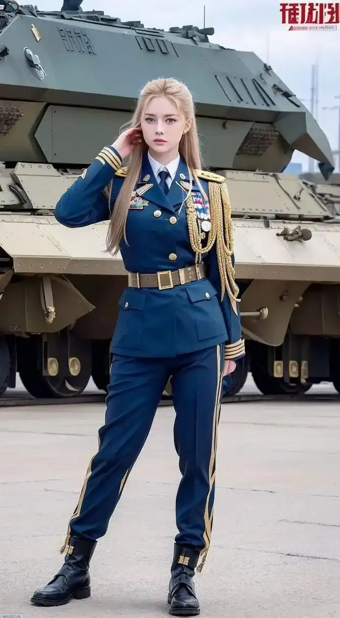 俄罗斯女兵,蓝色眼睛,金色头发,身穿军装,全身照,影视级别画 - 抖音