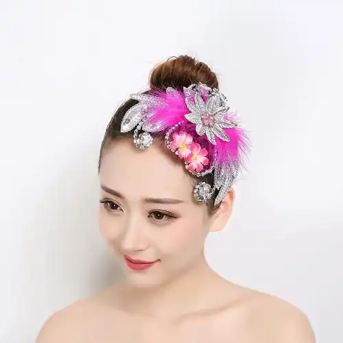 舞蹈头饰演出头饰羽毛头花亮片银色古典舞傣族舞民族舞广场舞表演