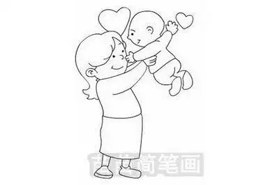 妈妈抱孩子简笔画