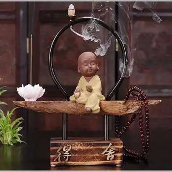 摆件禅意小和尚家居装饰陶瓷工艺品电视柜酒柜摆设 倒流香 布施舍得款