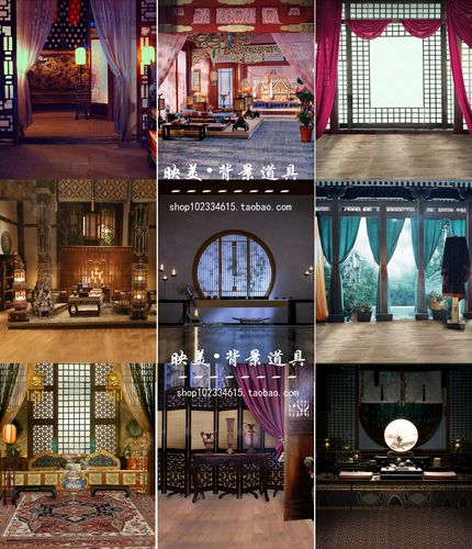 影楼拍照主题背景布古风摄影海棠红清平乐古代房间室内写真古装纸