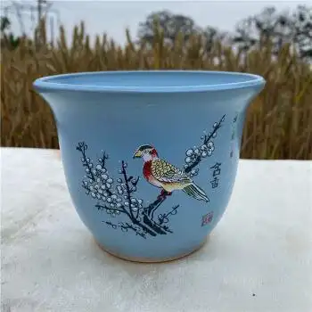 多肉花盆君子兰花盆陶瓷简约花盆创意家用蓝喜鹊口径约20cm一个的价格