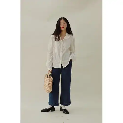 katydid金属提花慵懒百搭简约衬衣白色通勤衬衫衬衫